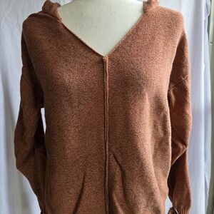 NWOT M (10/12) Rose Taupe Hooded Sweater Knit Pullover | V-Neck Cozy Boho Relaxe